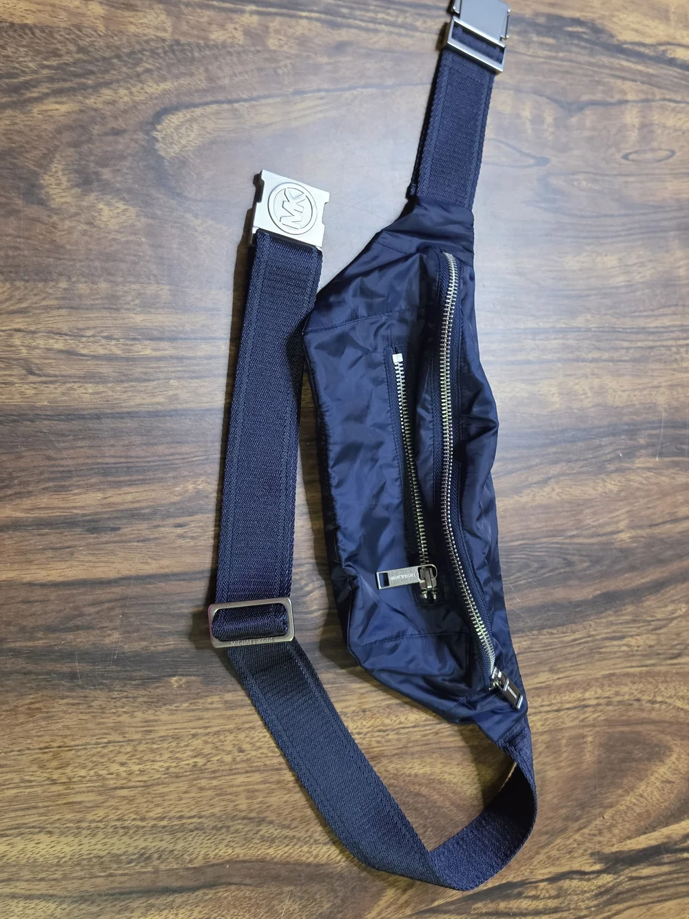 Michael Kors Navy Blue Nylon Crossbody Belt Bag Fanny Pack Silver Buckle